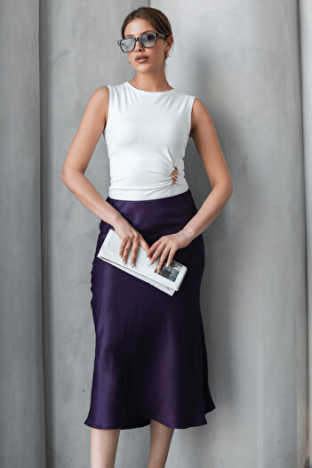 Hisleria Fusta Midi din Satin Viscoză Decupată - Violet
