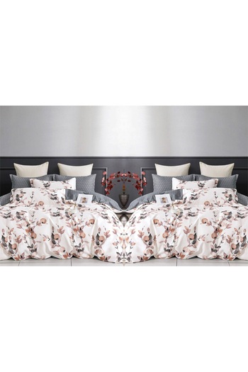 CHIRASO Finet CHIRASO 6-Piece Bedding Set, Double Bed, Flowers, White-Brown