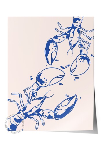 Postifull Frameless Wall Poster, Lobster, Illustration, Blue, Beige Color Poster, 2025 Summer Selection, No:109831