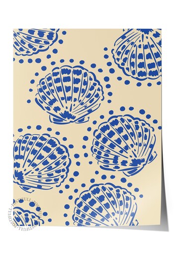 Postifull Frameless Wall Poster, Seashells, Dots, Flat Illustration, Beige, Blue Color Poster, 2025 Y