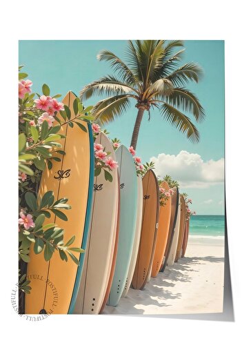 Postifull Frameless Wall Poster, Surfboard, Photo, Blue Color Poster, Summer Selection 2025, No:109548