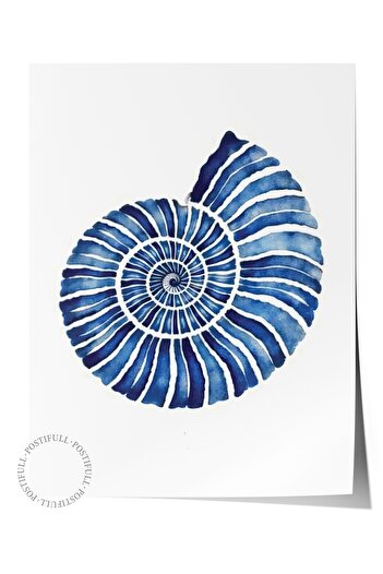 Postifull Frameless Wall Poster, Blue Seashell, Illustration, Blue Color Poster, 2025 Summer Selection, No:10