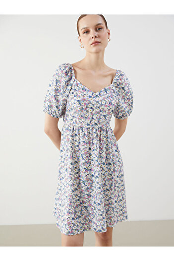 LC Waikiki New Season Heart Collar Floral Mini Dress - S5Is27Z8
