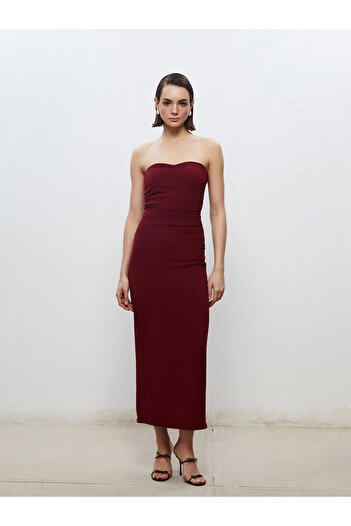LC Waikiki Lcw Strapless Neckline Gathered Evening Dress