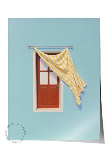 Postifull Frameless Wall Poster, Door and Yellow Curtain, Photo, Yellow Color Poster, 2025 Summer Selection, No:10970