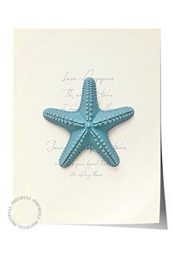 Postifull Frameless Wall Poster, Starfish, Illustration, Blue Color Poster, 2025 Summer Selection, No:109620