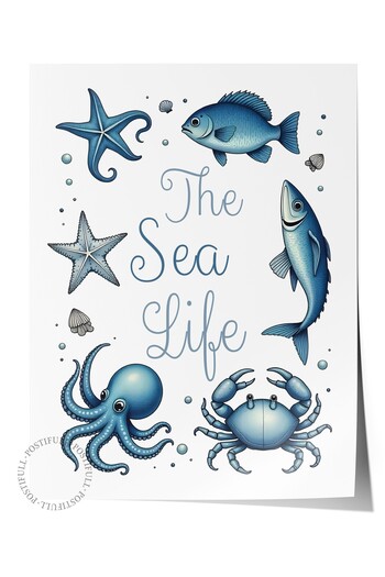 Postifull Frameless Wall Poster, Marine Life, Illustration, Blue Color Poster, 2025 Summer Selection, No:109593