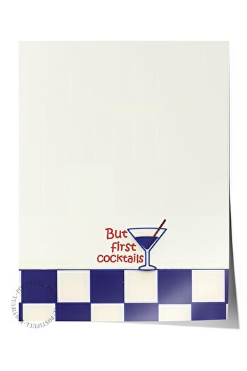 Postifull Frameless Wall Poster, Cocktails First, Illustration, Blue Color Poster, 2025 Summer Selection, No:1097