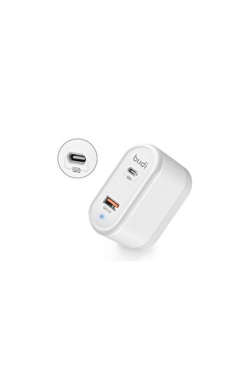 Budi Fast Charge White Wall Charger (18W, QC 3.0, 1xType-c)
