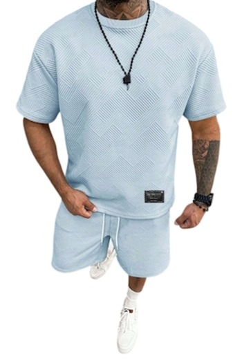 The Casius. Compleu tricou și pantaloni scurți, The Casius, material texturat, bleu, marime XL