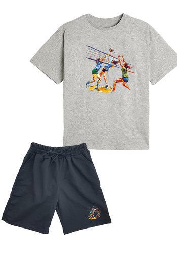 makiteks Set of 2 Girls Boys Kids Cotton Shorts Tshirt Set Volleyball 5 6 7 8 9 10 11 12 13 14 Years Old T-Shirt