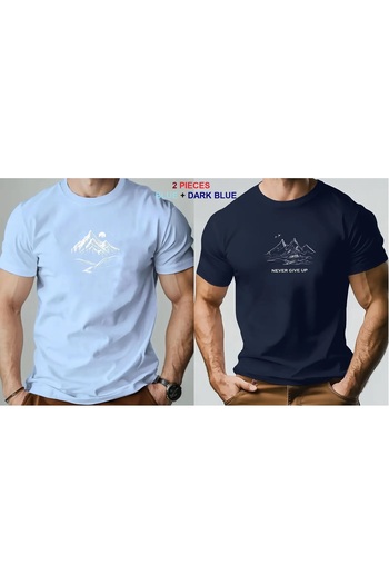 CODE Men's short-sleeved T-shirt made of 100% pure cotton, mountain print, casual, soft, OUTSIZES