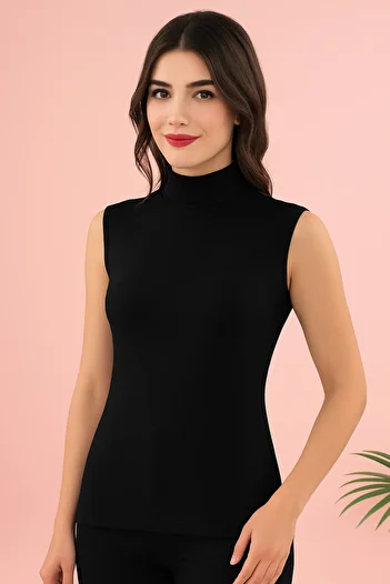 Altınay Women's Zero Sleeve Half Turtleneck Tank Top - 90% Cotton (Lilitime)