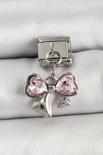 BESKAR 316L Steel Silver Color Pink Bow Model Nomination Charm