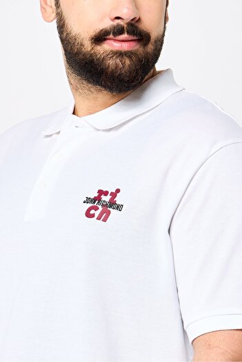 John Richmond Men Regular Fit Brand Logo Short Sleeves Polo, White