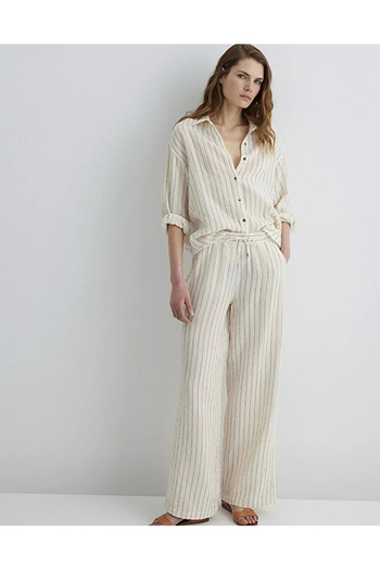 Mavi Beige Striped Low Waist Wide Leg Women's Trousers Dmk.1010696.87977.