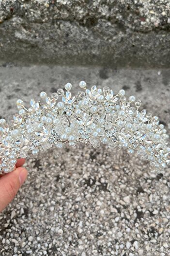 Hobigram Amelia Silver Bridal Henna Crown Accesoriu pentru ocazie specială Accesoriu pentru păr pentru femei – Coroană, cu pietre de cristal