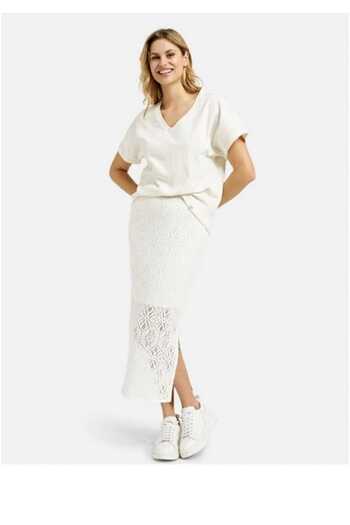 SERBA Women's Skirt with Slit on the Sides, Jersey Lining Inside, Lace, Elastic Band at the Waist