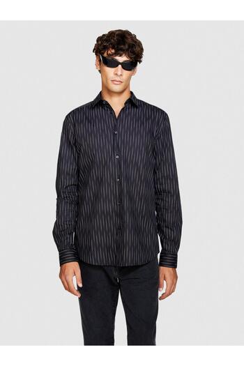 Sisley 100% Koton Slim Fit Geometric Pattern Poplin Shirt Men's Colorful Shirt - 323A58J2Sq033