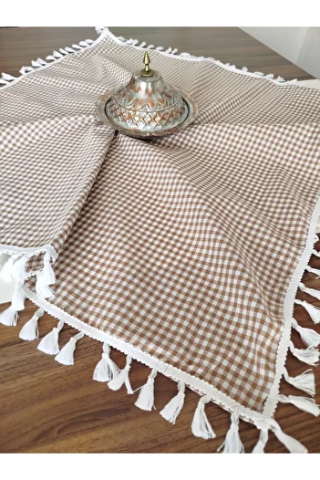 denizli hatırası Piti Checkered Tasseled Tablecloth 85X85 cm
