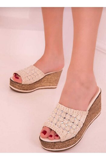 AYDOĞDU by ünal Beige Stone Padded Sole Knitted Slippers -572