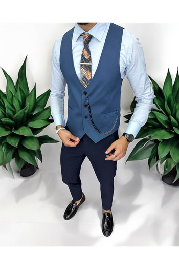 dehaine Men's vest, casual, blue, 13224, slim fit