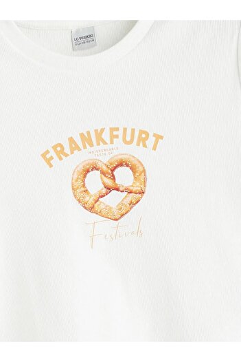 LC Waikiki Lcw Kids Ecru Crew Neck Frankfurt Printed Girl's Crop T-Shirt
