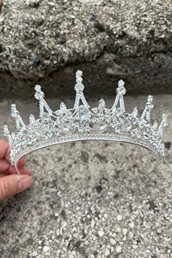 Hobigram Catalina Gümüş Gelin Henna Tiara Accesoriu pentru ocazie specială Accesoriu pentru păr pentru femei – Coroană, cu piatră de cristal