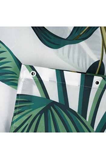 SyaMAG Shower Curtain Polyester, White with Green Tropical Leaves, 180x180cm, 12 Rings Included