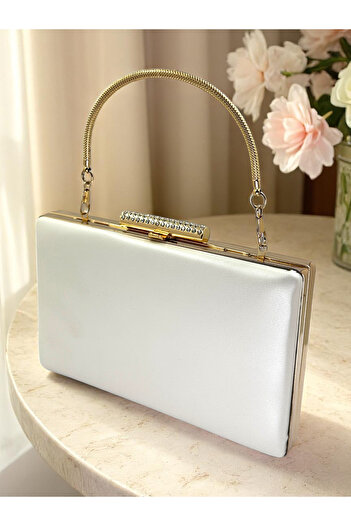 Biçanta Bridal Bag Ecru Color Matte Skin Leather Metal Handle Women's Evening Dress Bag Wedding Engagement Graduation