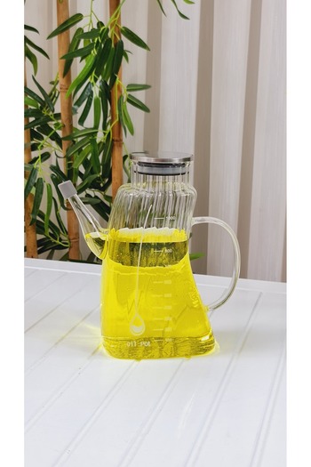 behila Como Metal Covered 1000 ml Borosilicate Glass Oil/Circle Sippy Oil Pot 2 Pieces
