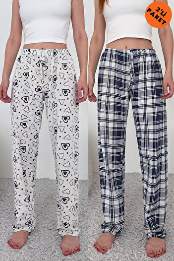 querancia 2-Piece Women's Plus Size Single Jersey Breathable Fabric Printed Pocketless Comfortable Home Wear Pajama Bottoms
