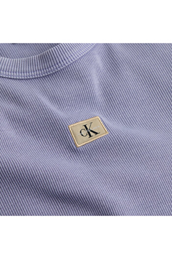 Calvin Klein Women Persian Violet Slim Ribbed Cotton T-Shirt