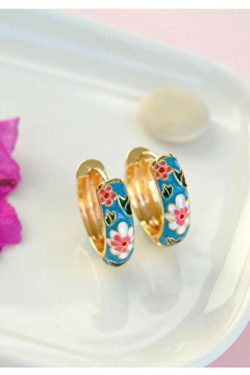 Butik Flower Enamel Medium Size Hoop Earrings