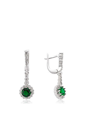 norsary Silver Green Flower Dangle Earrings