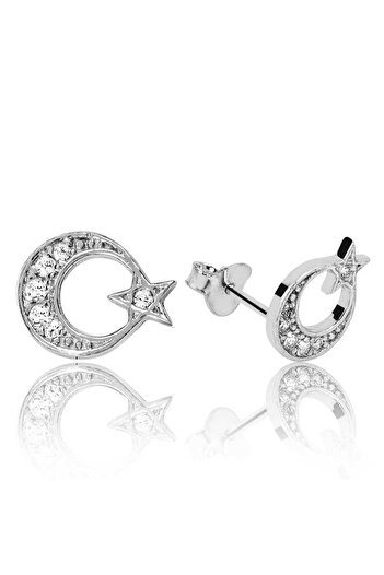 norsary Silver Crescent Star Stud Earrings