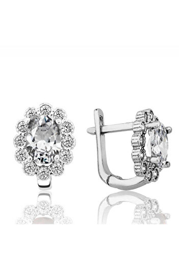 norsary Silver White Flower Patterned J Women's Earrings