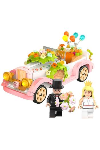 hak-iş oyuncak Wedding Car with Balloons Pink Lego Building Toy