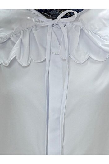 Mihra Tirelle Collar Ruffle Detailed Shirt-Eu2918 White