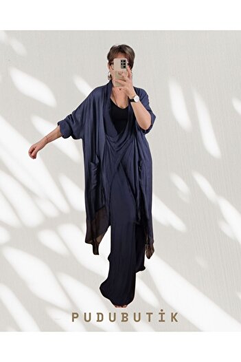 pudubutik Silk Collar Italian Tunic Navy Blue