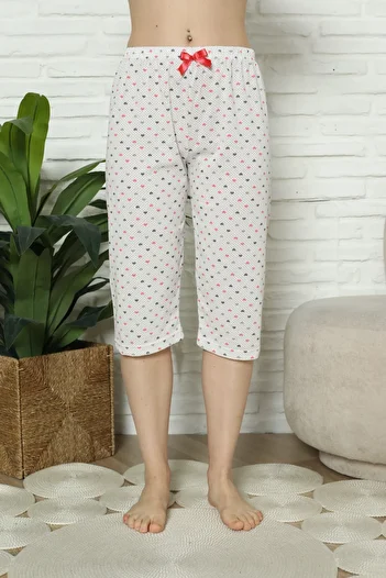 TOSKI Women's Pajama Pants Three Quarter Length, white, hearts