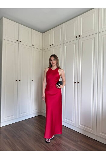 Khloe Halter Neck Satin Fabric Dress