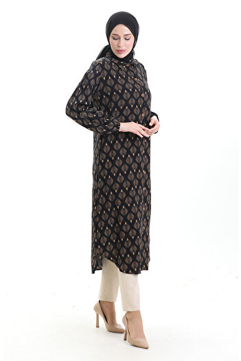 sefamerve Full Buttoned Long Tunic 0092-01 Black Mink