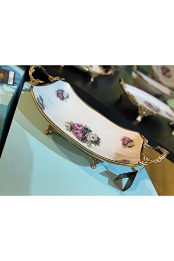 hediye Esterhomedecor Pedestal Presentation Plate 43*21*14cm Flower Presentation Plate with Handles