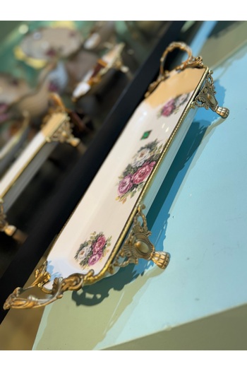 hediye Esterhomedecor Pedestal Presentation Plate 39*14*8cm Flower Presentation Plate with Handles