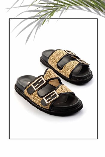Bambi Beige Black Women's Slippers K04638010028
