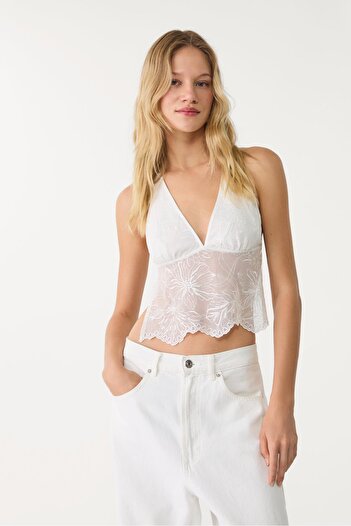 Stradivarius Parlak İşlemeli Halter Üst