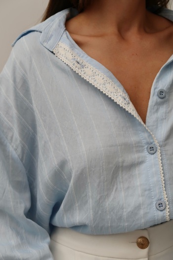 Paw Garage Women's Monroe Lace Embroidered Summer Shirt, Woven Modal Fabric Oversized Shirt