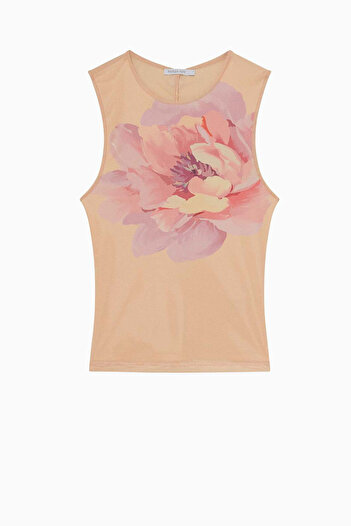 Patrizia Pepe FLOWER PRINT T-SHIRT - - M, ORANGE