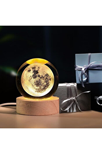 BaoBao 3D Crystal Globe Night Light with Moon, 10cm, warm ambient light